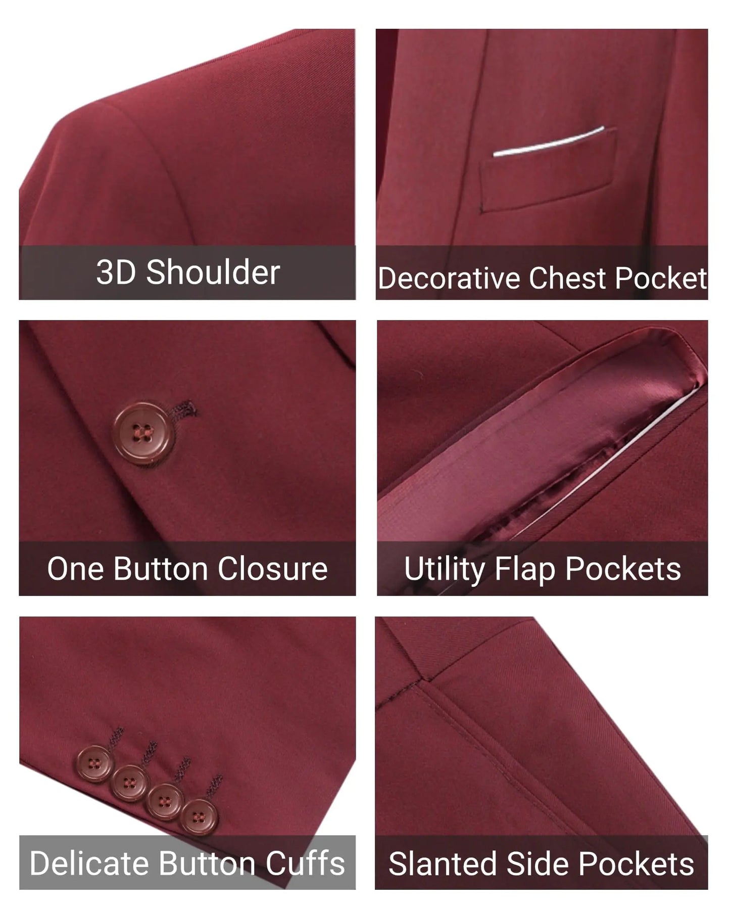 Cloudstyle Men's 2-Piece Suits Slim Fit 1 Button Dress Suit Jacket Blazer & Pants Set Large A/Wine Red