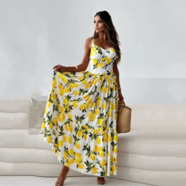 Floral Spaghetti-Strap Backless Maxi Dress